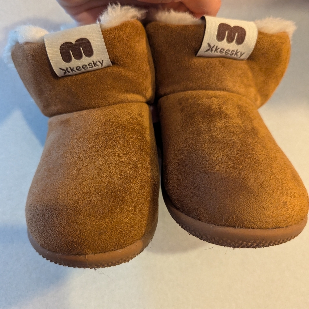 Brown Fleece-Lined Baby Booties